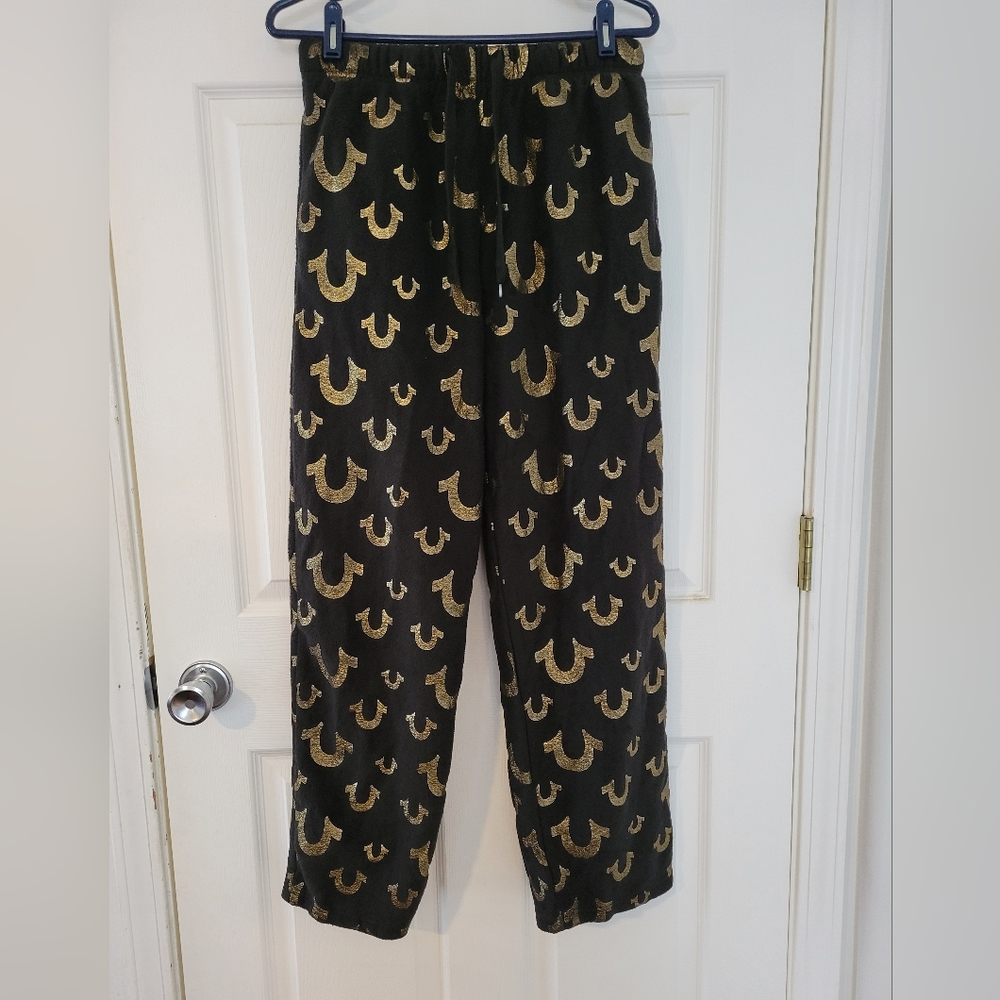 Men's True Religion Fleece Lounge Pants  Black with Gold foil logo Medium